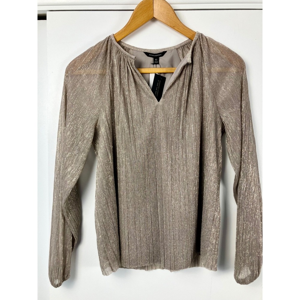NWTS Banana‎ Republic Metallic Pleated Long Sleeve Evening Event Blouse Top XS